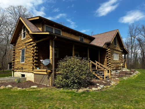 Log Cabin with Large Pole Barn on Acreage countryside group land and rural home experts