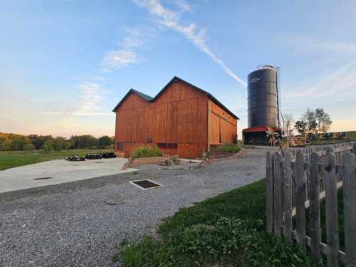 home for sale with bank barn in beaver falls pa for storage or events with silo and metal shed